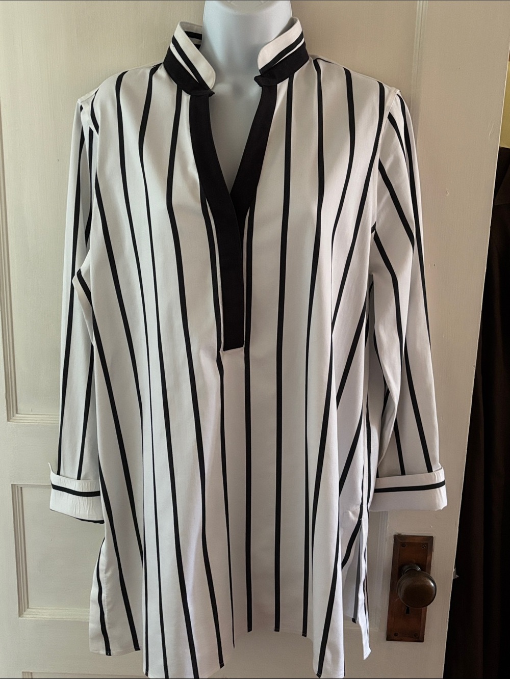 Chico's Black and White Vertical Stripe Tunic